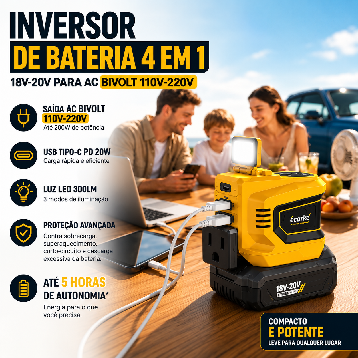 VoltCore™ 200 – Inversor Portátil Bivolt 200W - imagem 5