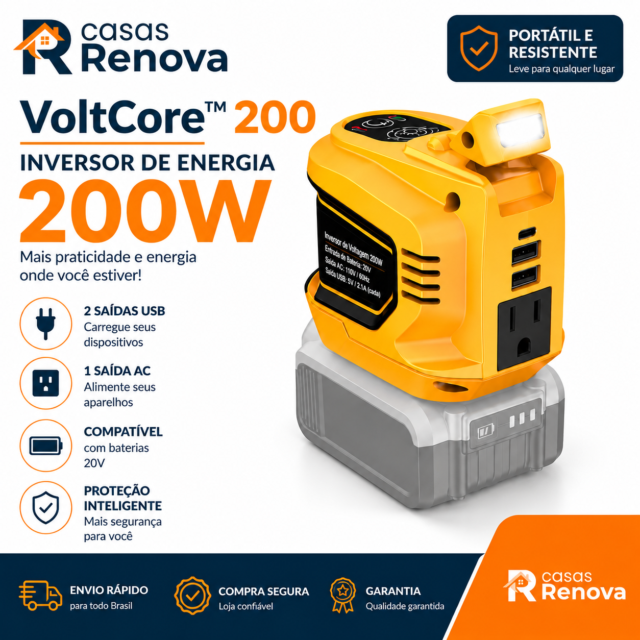 VoltCore™ 200 – Inversor Portátil Bivolt 200W - imagem 1